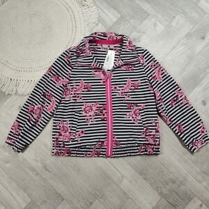 Nwts! Chicos Zenergy Women's Plus Size 3 Stripe Floral Full Zip Jacket UPF 50